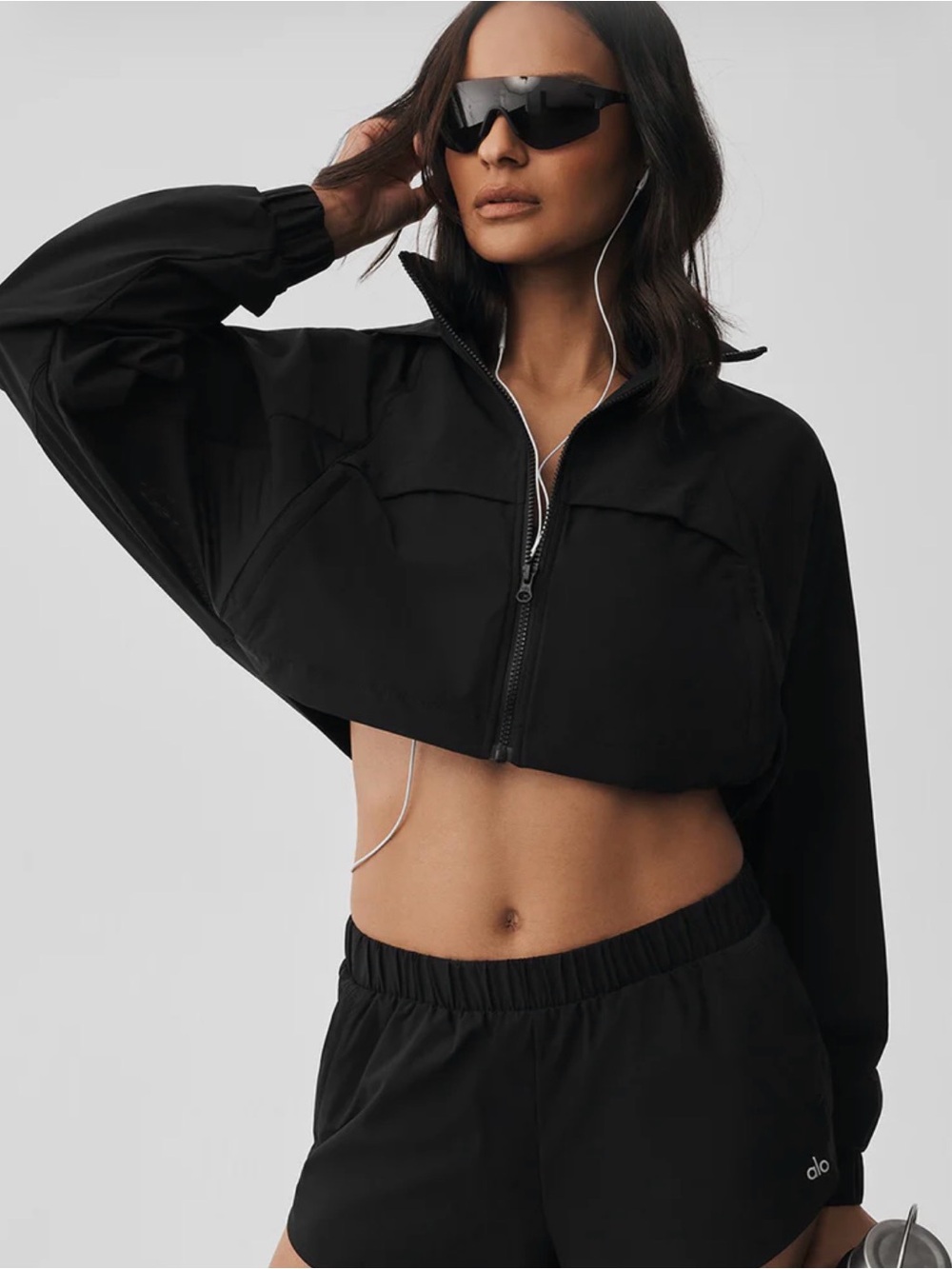ALO Yoga Black Cropped Playmaker Jacket Zip Jacket Small S